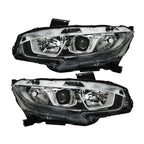 Pair Halogen W/LED DRL Headlight For 2016-2020 Honda Civic Electroplated