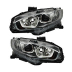 Pair Halogen W/LED DRL Headlight For 2016-2020 Honda Civic Electroplated