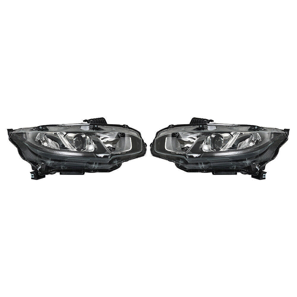Pair Halogen W/LED DRL Headlight For 2016-2020 Honda Civic Electroplated