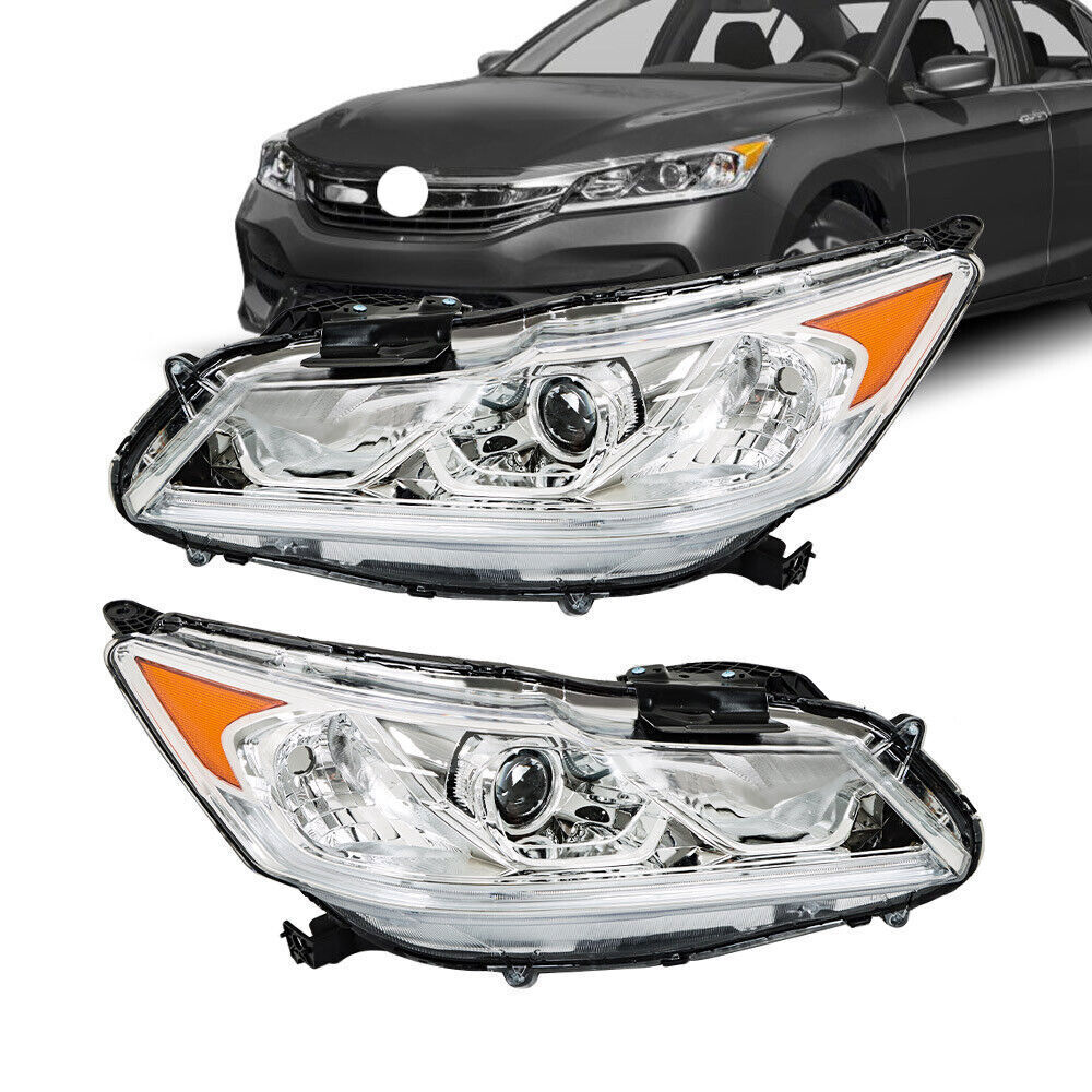 Left+Right Headlights For 2016 2017 Honda Accord Sedan 4Dr W/DRL Halogen