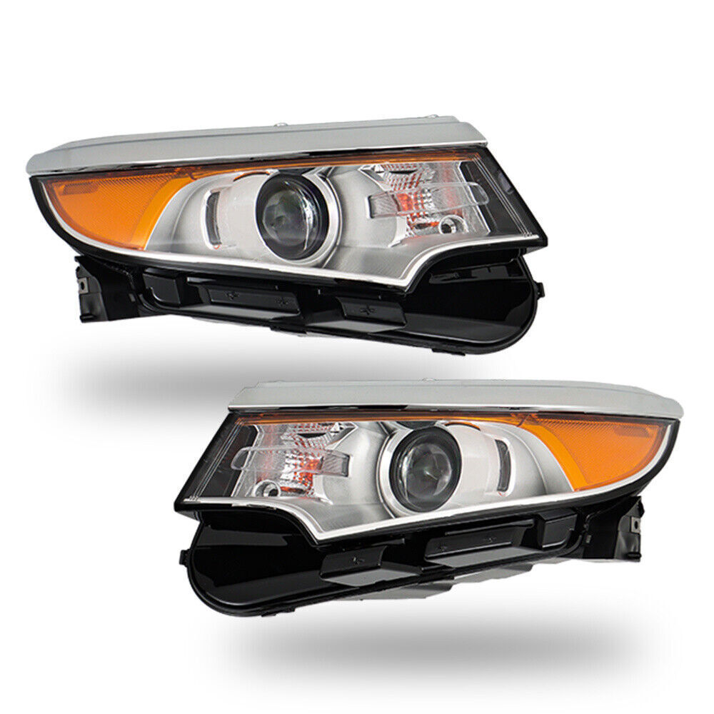 Right&Left Headlights For 2011-2014 Ford Edge Halogen Chrome Clear Lamps