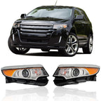 Right&Left Headlights For 2011-2014 Ford Edge Halogen Chrome Clear Lamps