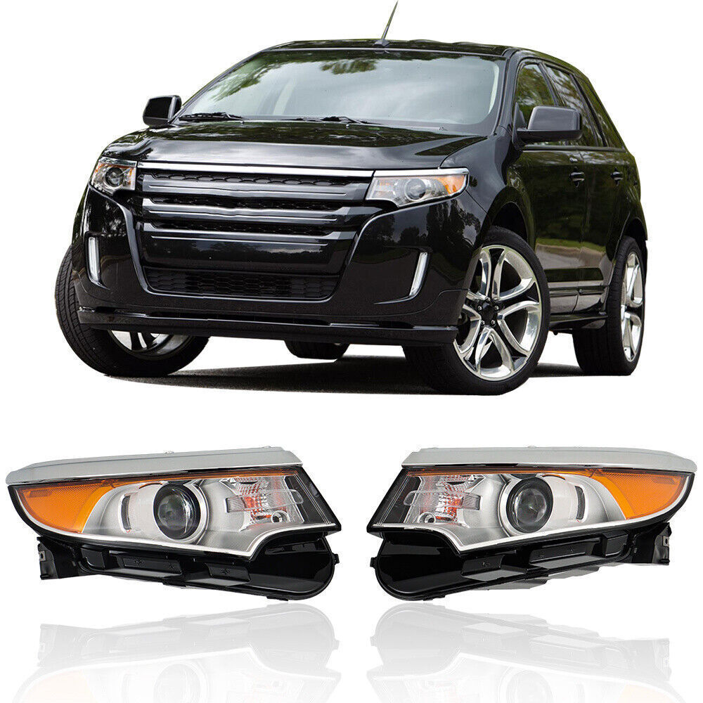 Right&Left Headlights For 2011-2014 Ford Edge Halogen Chrome Clear Lamps