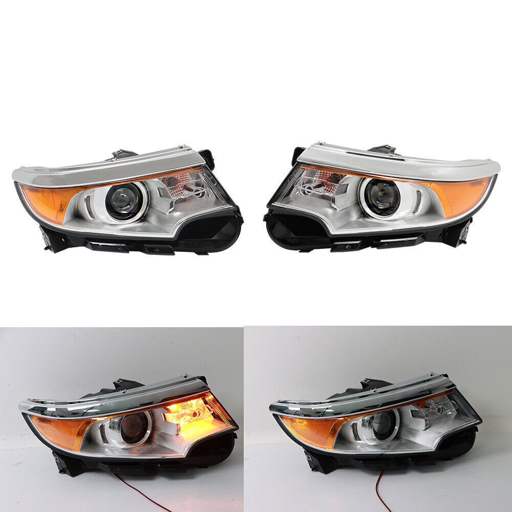 Right&Left Headlights For 2011-2014 Ford Edge Halogen Chrome Clear Lamps