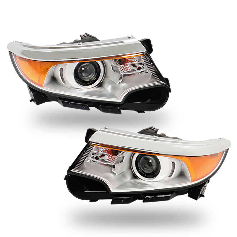 Right&Left Headlights For 2011-2014 Ford Edge Halogen Chrome Clear Lamps