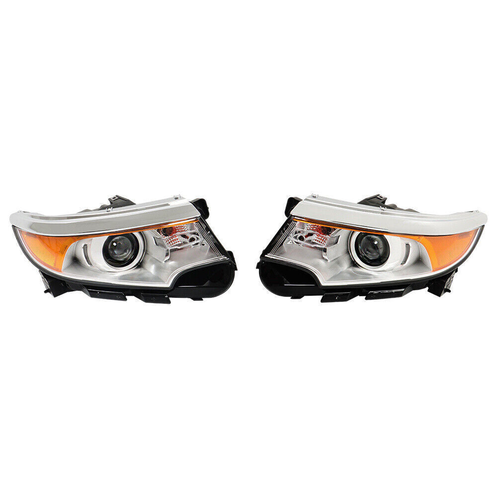 Right&Left Headlights For 2011-2014 Ford Edge Halogen Chrome Clear Lamps