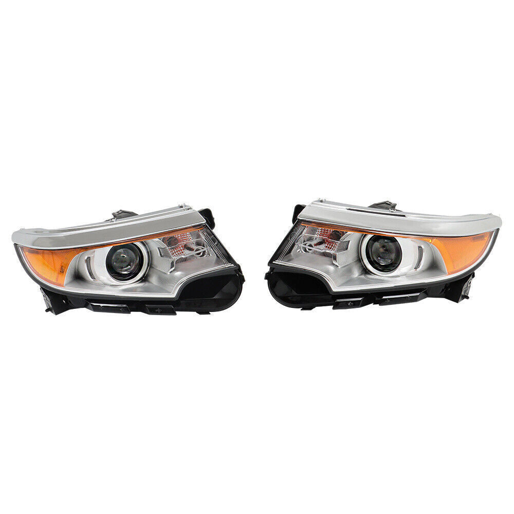 Right&Left Headlights For 2011-2014 Ford Edge Halogen Chrome Clear Lamps