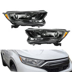 RH+LH Headlight For 2017-2022 Honda CR-V Halogen W/LED DRL Black Housing
