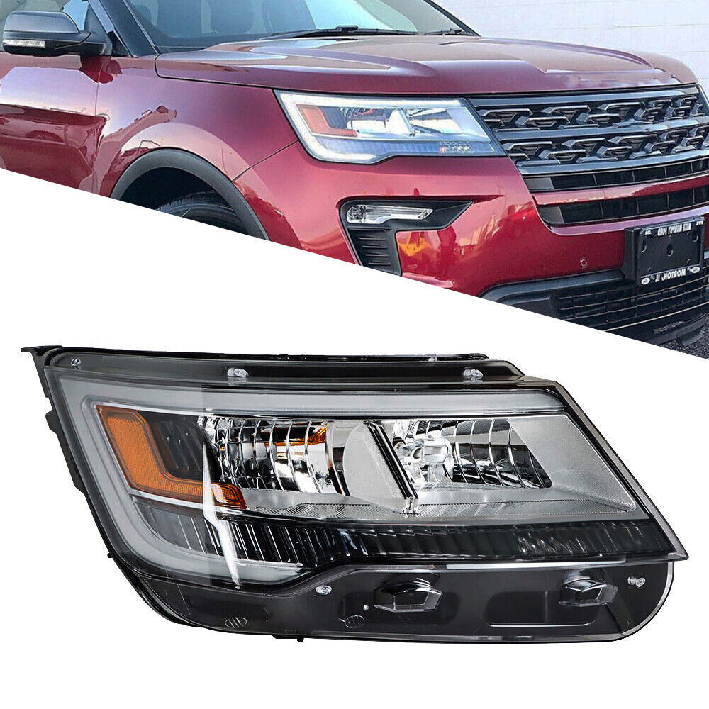 Right Headlight For 2016-2018 Ford Explorer Halogen w/LED DRL Clear Lens