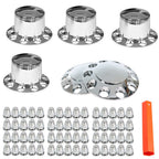 Complete 33mm Lug Chrome Hub Cover Semi Truck Wheel Axle Cover Kit Front & Rear