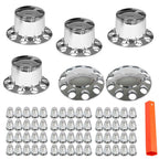 Complete 33mm Lug Chrome Hub Cover Semi Truck Wheel Axle Cover Kit Front & Rear