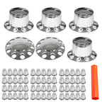 Complete 33mm Lug Chrome Hub Cover Semi Truck Wheel Axle Cover Kit Front & Rear