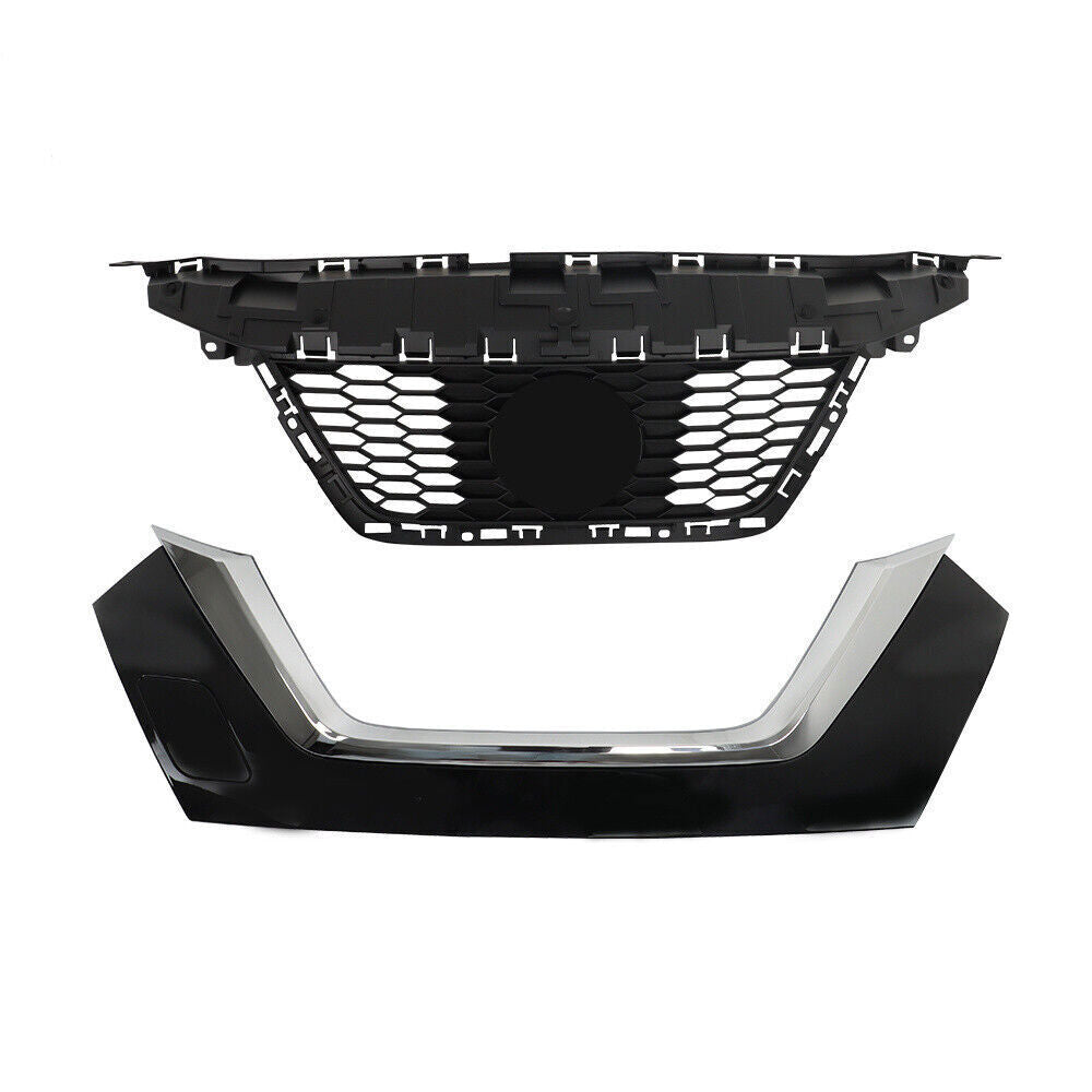 Front Upper Grille For 2020 2021 2022 Nissan Versa With Trim Chrome Set