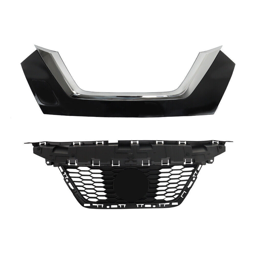 Front Upper Grille For 2020 2021 2022 Nissan Versa With Trim Chrome Set