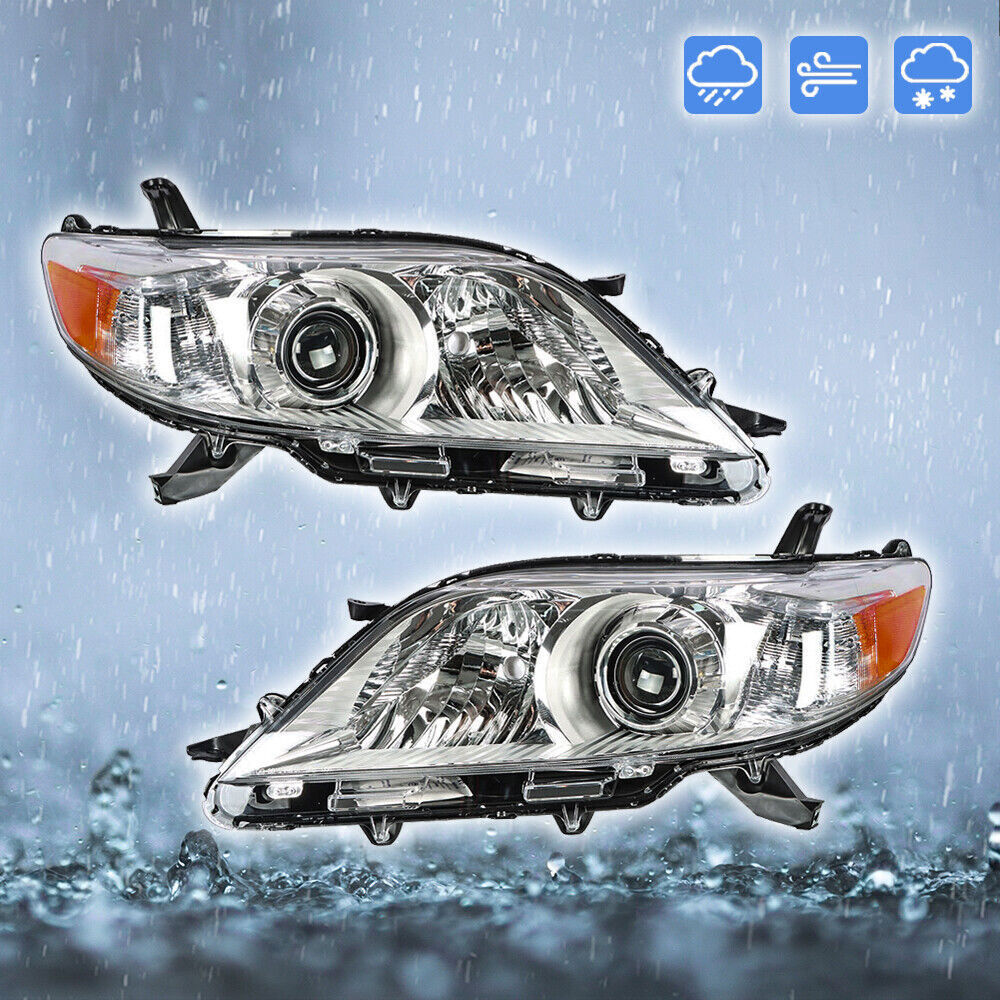 Right+Left Headlights For 2011-2020 Toyota Sienna Halogen Chrome Clear