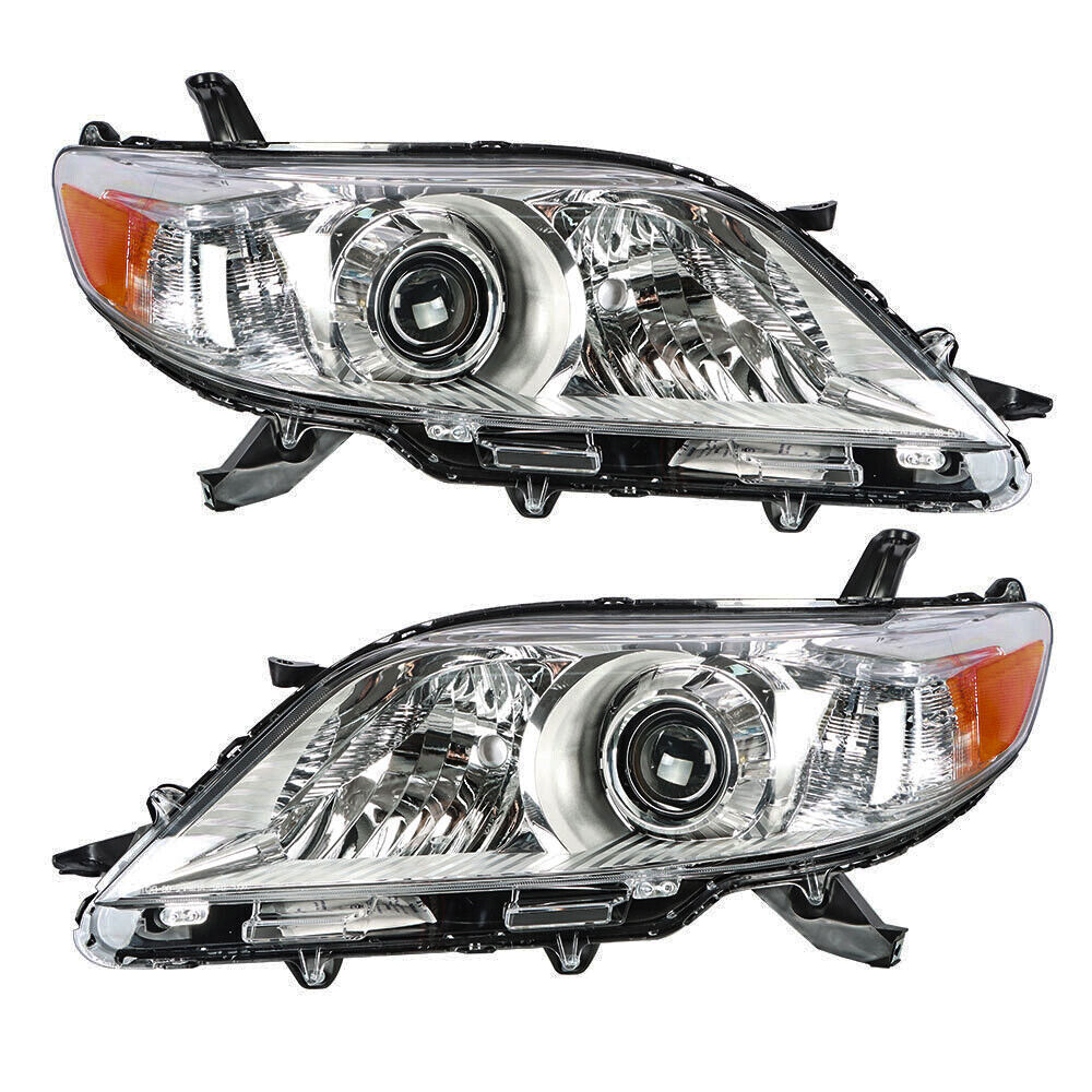 Right+Left Headlights For 2011-2020 Toyota Sienna Halogen Chrome Clear