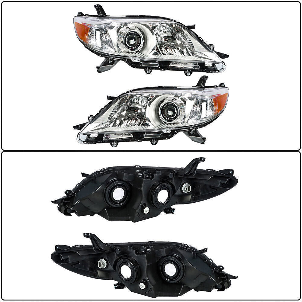 Right+Left Headlights For 2011-2020 Toyota Sienna Halogen Chrome Clear