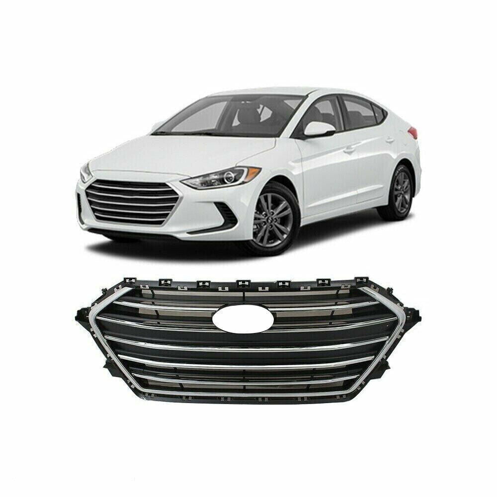Front Grille Grill For 2017-18 Hyundai Elantra Black And Chrome Plastic