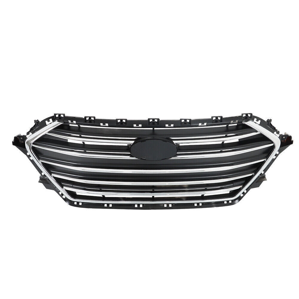 Front Grille Grill For 2017-18 Hyundai Elantra Black And Chrome Plastic