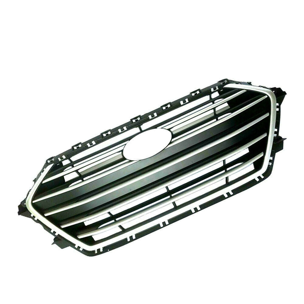 Front Grille Grill For 2017-18 Hyundai Elantra Black And Chrome Plastic