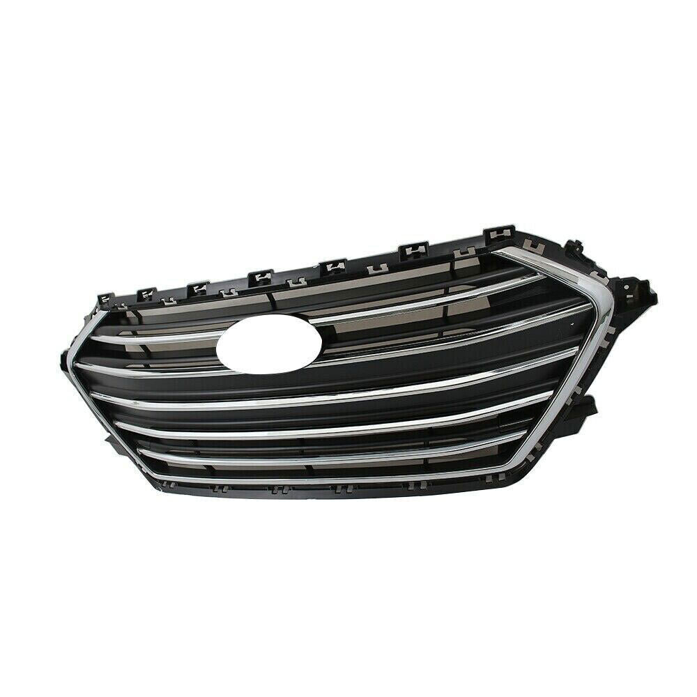 Front Grille Grill For 2017-18 Hyundai Elantra Black And Chrome Plastic