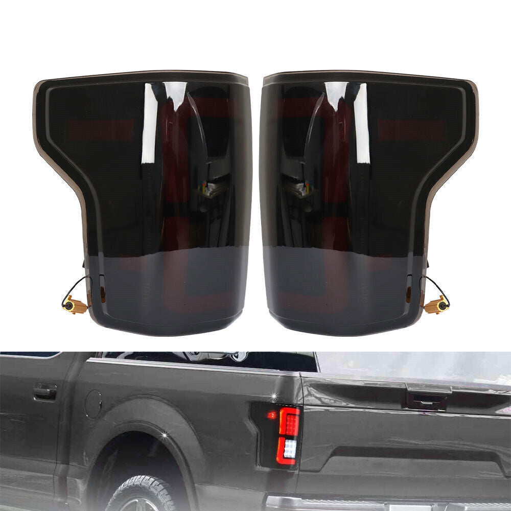 Left+Right Tail Lights For 2015-2020 Ford F150 F-150 Black Housing LED