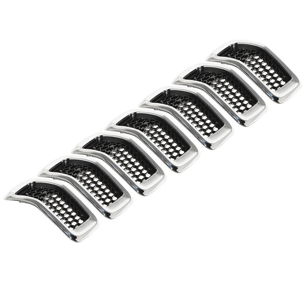 Chrome Black Honeycomb Grille Grill Inserts For 2014-18 Jeep Cherokee