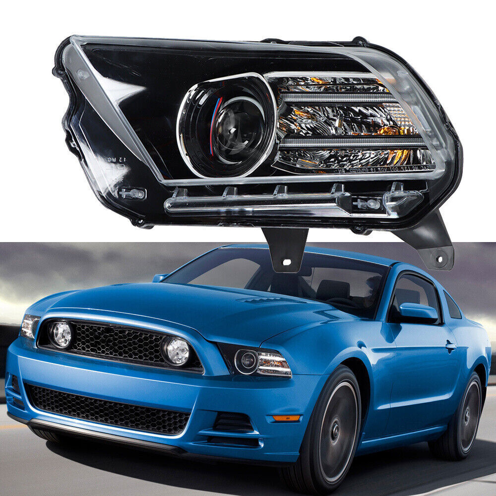Left Headlight For 2013-2014 Ford Mustang HID/Xenon w/LED DRL Black Lens