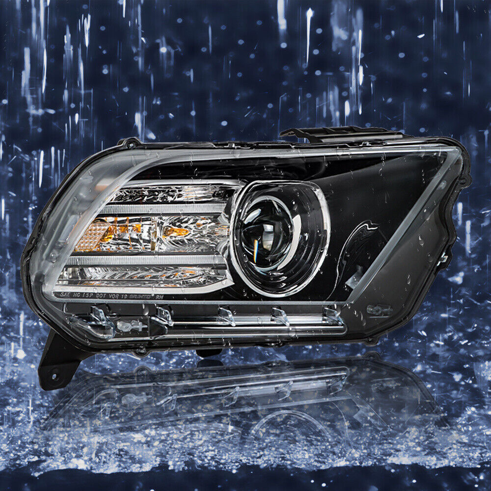 Left Headlight For 2013-2014 Ford Mustang HID/Xenon w/LED DRL Black Lens