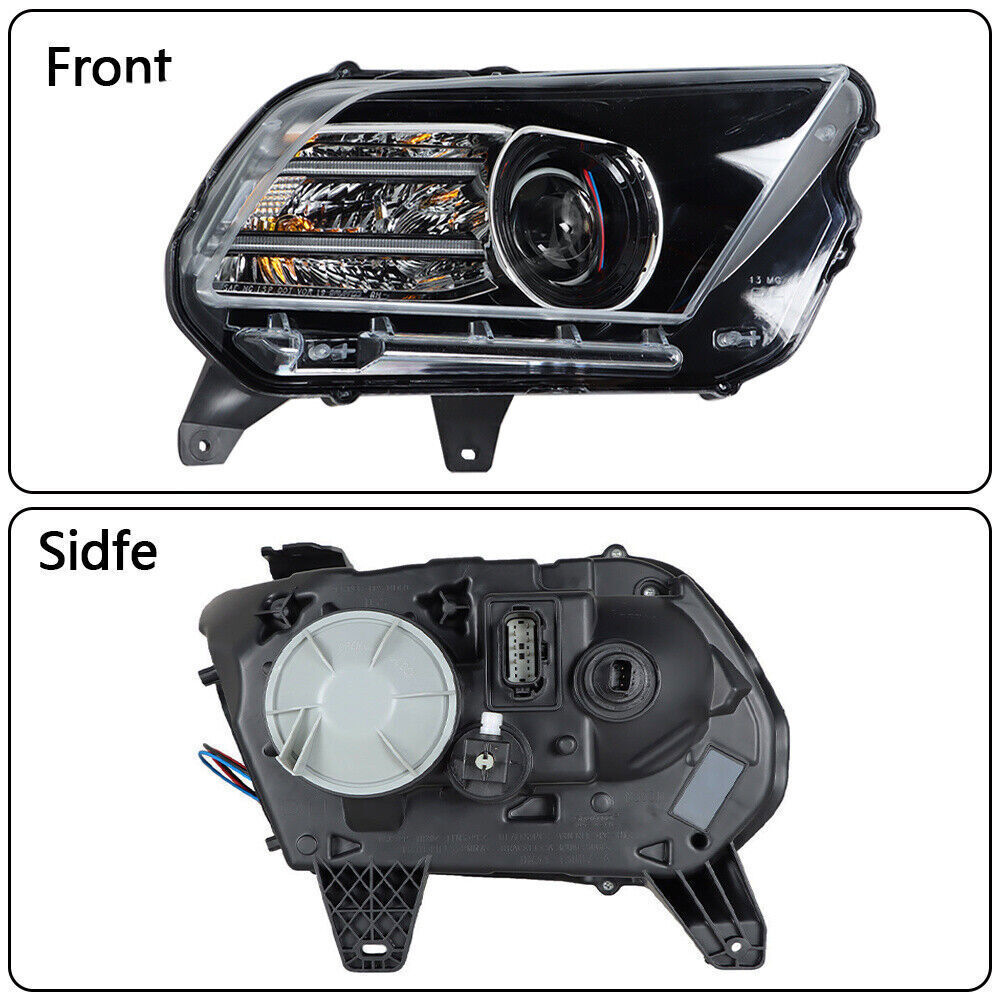 Left Headlight For 2013-2014 Ford Mustang HID/Xenon w/LED DRL Black Lens