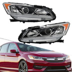 Left+Right Headlight For 2016-2017 Honda Accord Sedan Halogen W/LED DRL