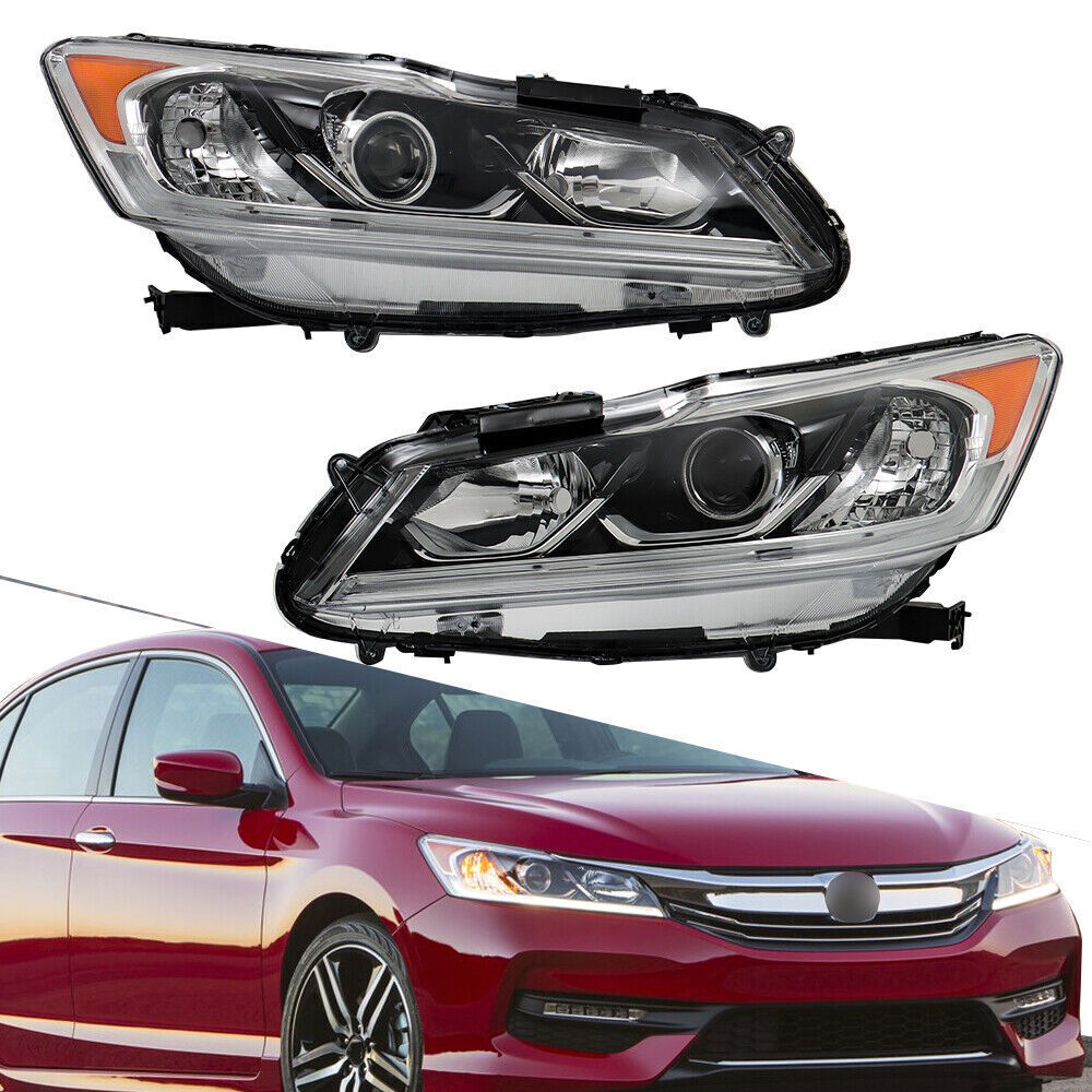 Left+Right Headlight For 2016-2017 Honda Accord Sedan Halogen W/LED DRL