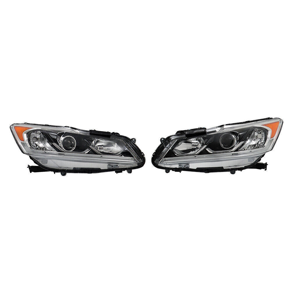 Left+Right Headlight For 2016-2017 Honda Accord Sedan Halogen W/LED DRL