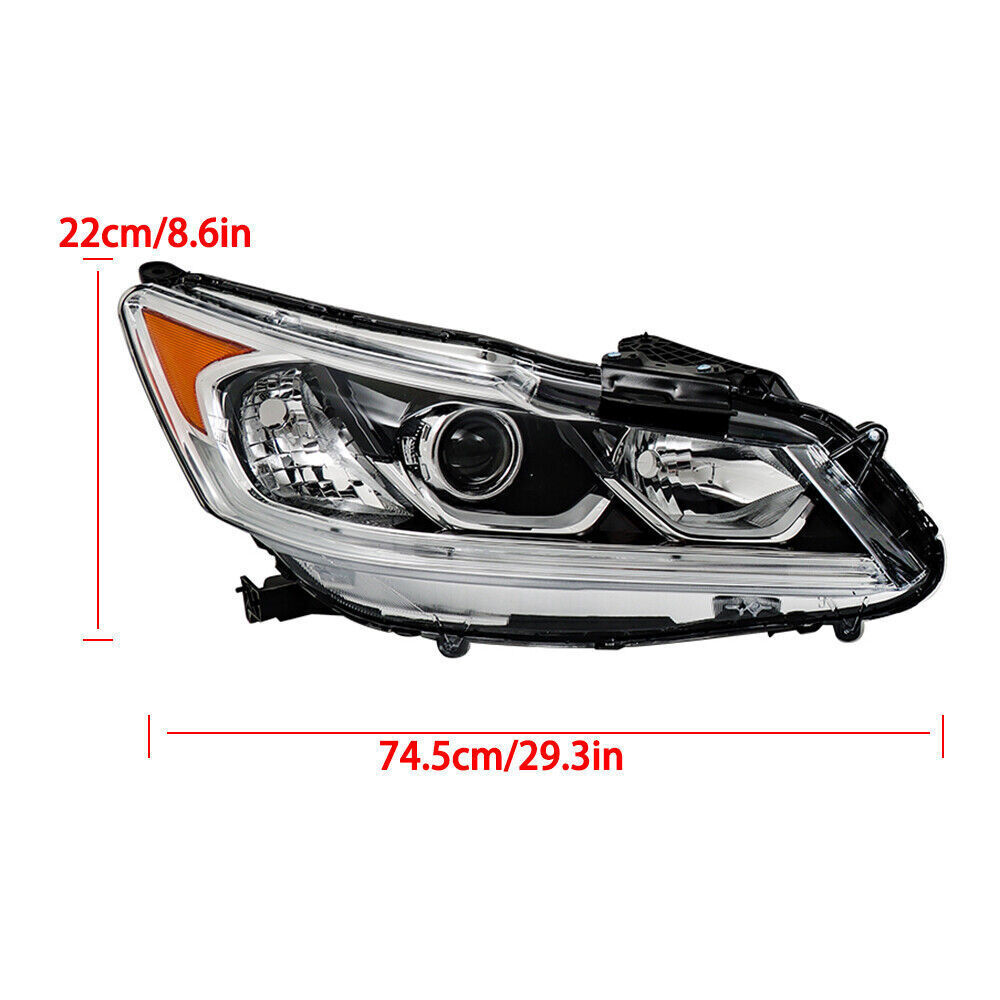 Left+Right Headlight For 2016-2017 Honda Accord Sedan Halogen W/LED DRL