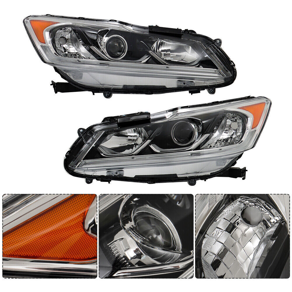 Left+Right Headlight For 2016-2017 Honda Accord Sedan Halogen W/LED DRL