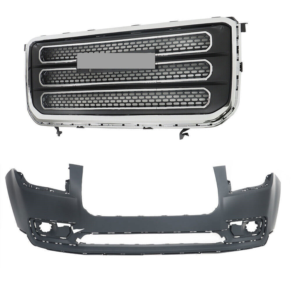 Front Upper Bumper Cover + Front Bumper Grille For 2013-2016 GMC Acadia