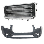 Front Upper Bumper Cover + Front Bumper Grille For 2013-2016 GMC Acadia