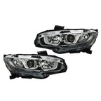 Right+Left Headlights For 2016-20 Honda Civic Halogen Electroplated Trim