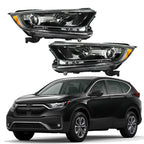 Left+Right Headlights For 2017-2022 Honda CRV CR-V Halogen Black Housing