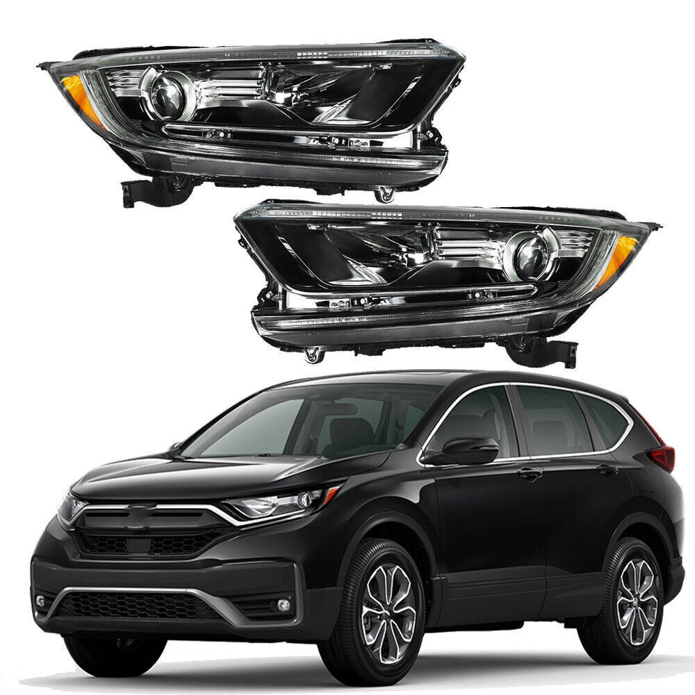 Left+Right Headlights For 2017-2022 Honda CRV CR-V Halogen Black Housing