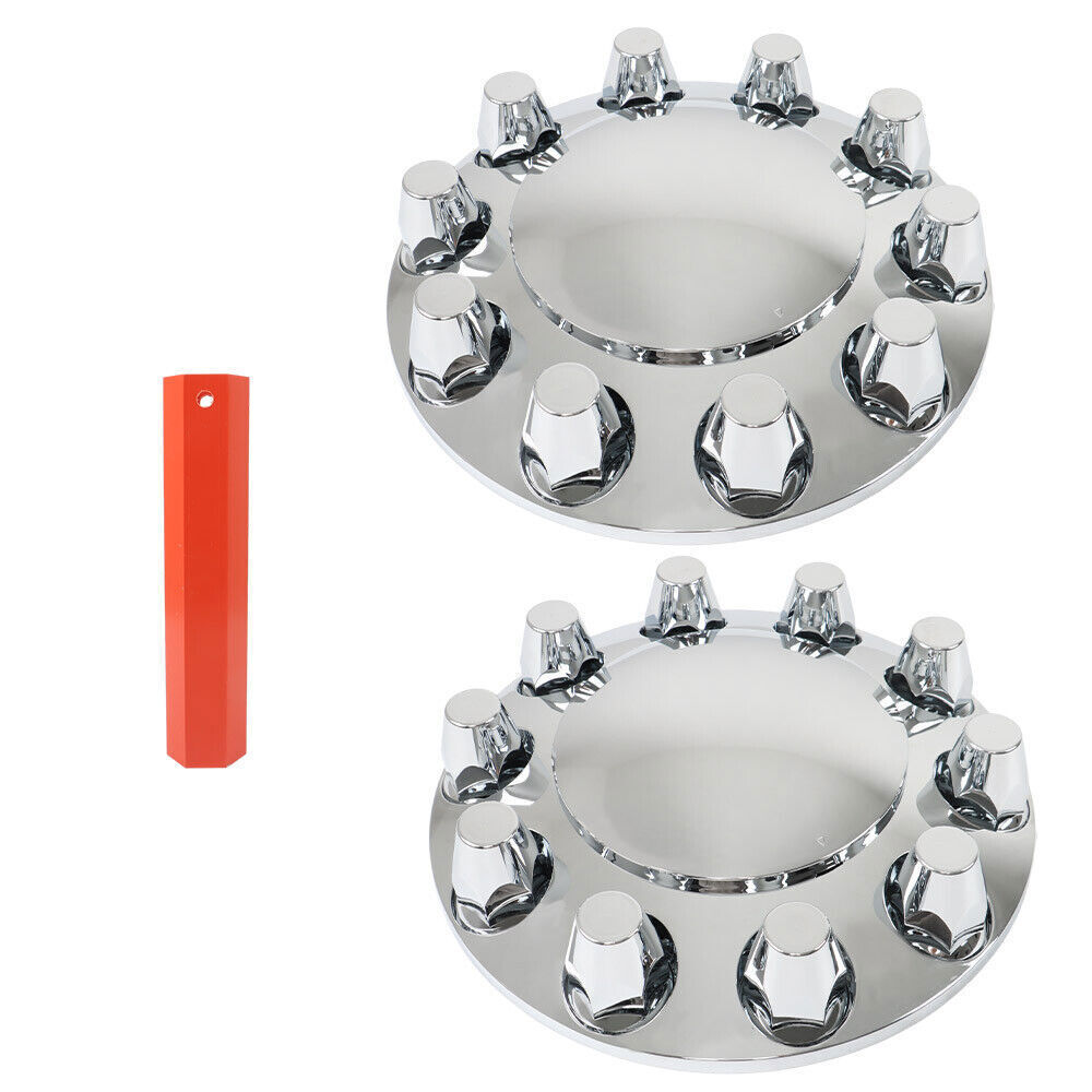Chrome Pair Front Wheel Covers Hub Axle Semi Plastic ABS 33mm Nut Covers
