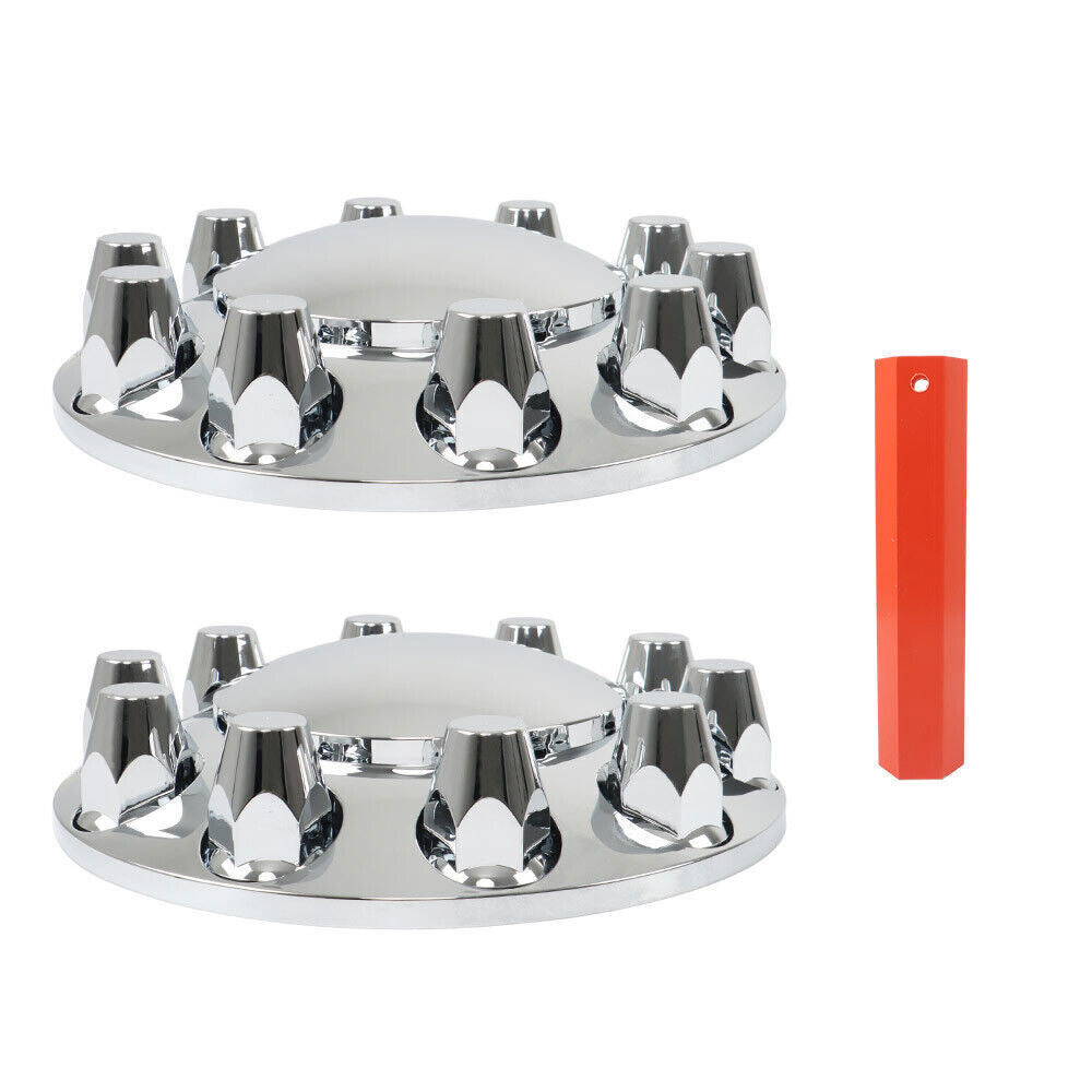 Chrome Pair Front Wheel Covers Hub Axle Semi Plastic ABS 33mm Nut Covers