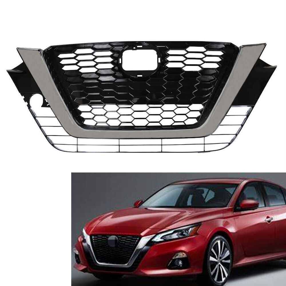 Front Upper Grill For 2019-2021 Nissan Altima Chrome Black Factory Style