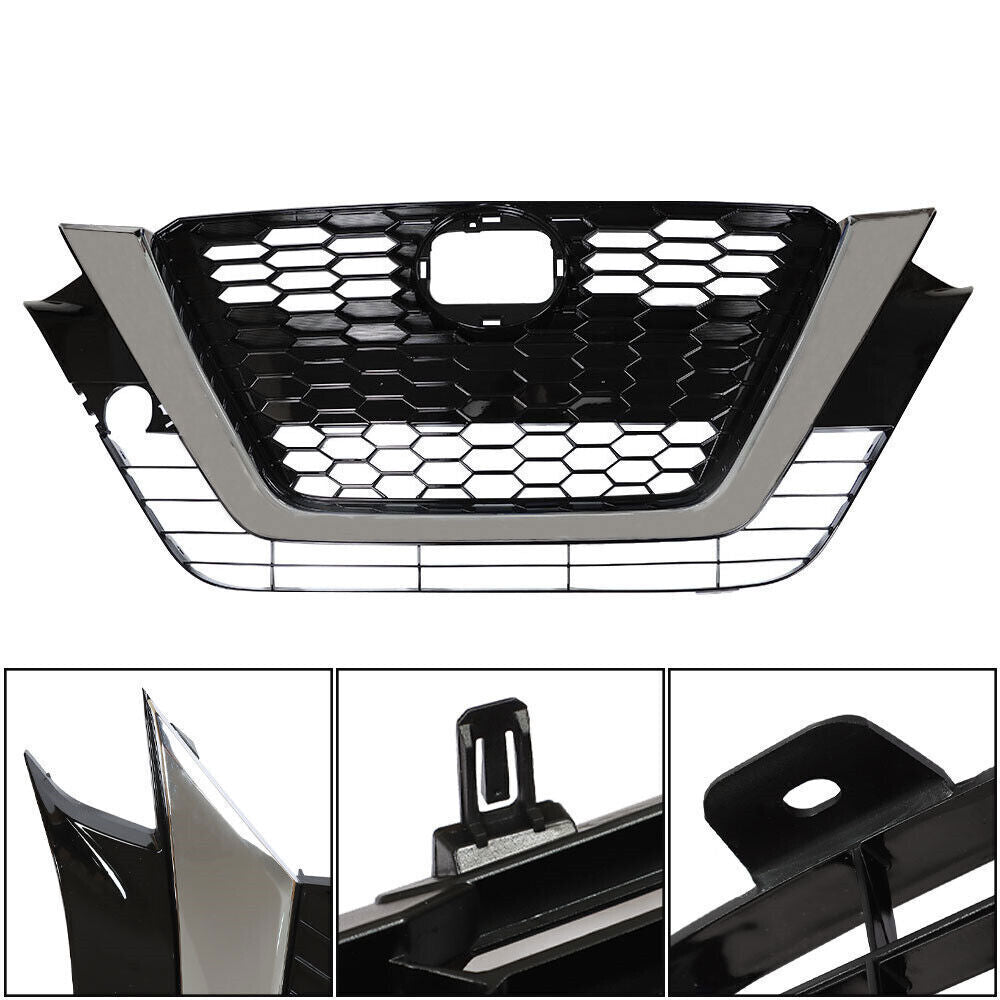 Front Upper Grill For 2019-2021 Nissan Altima Chrome Black Factory Style
