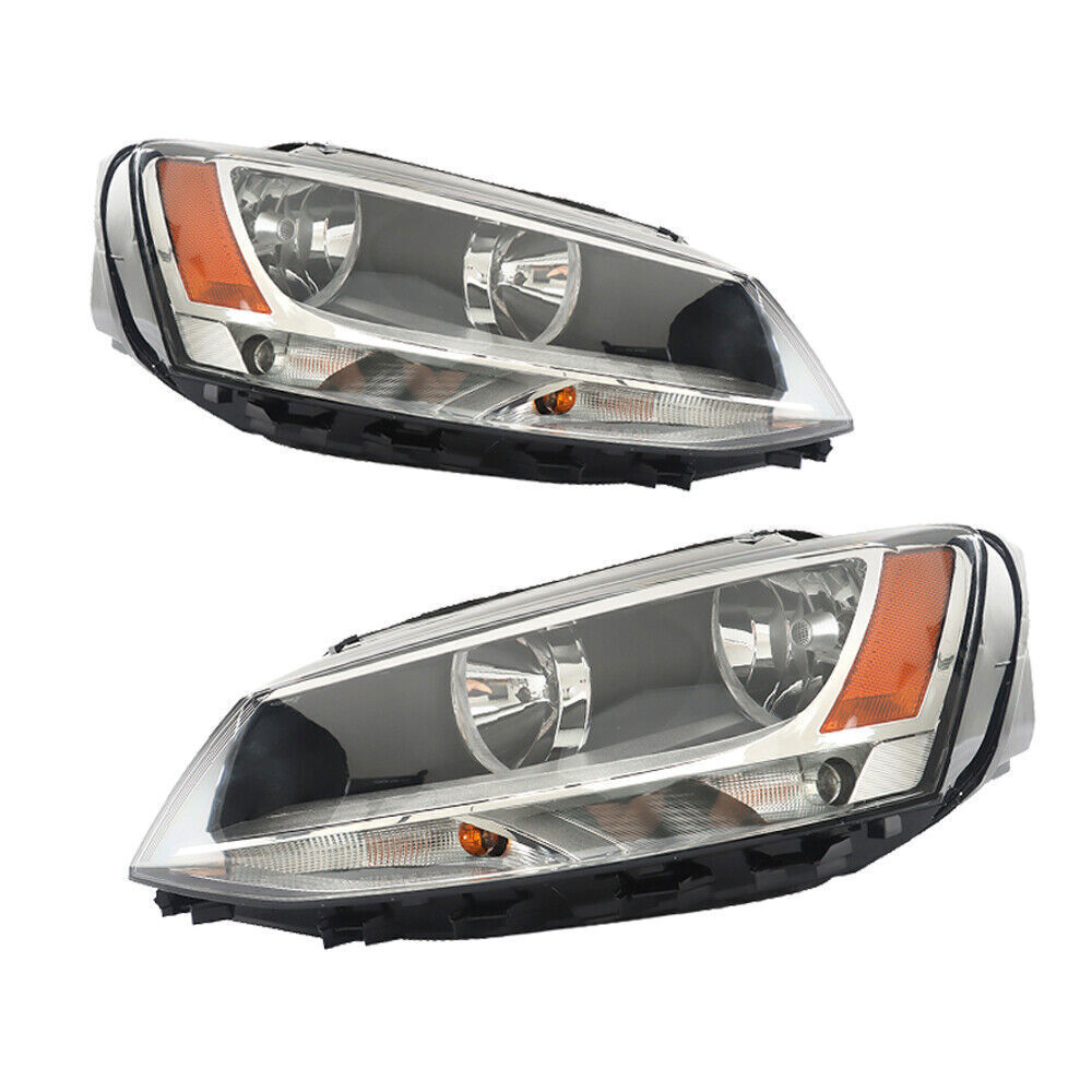 Left+Right Headlights For 2011-2018 Volkswagen Jetta Halogen Black Bezel