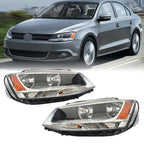 Left+Right Headlights For 2011-2018 Volkswagen Jetta Halogen Black Bezel
