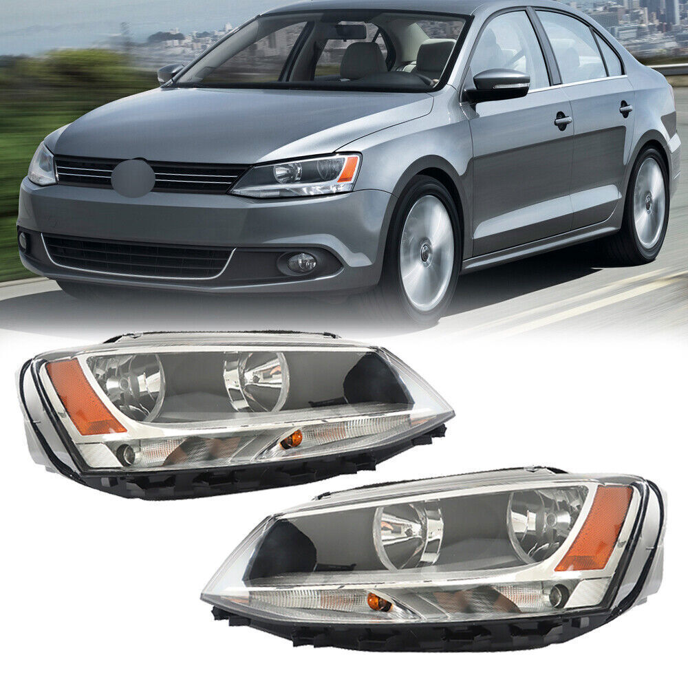 Left+Right Headlights For 2011-2018 Volkswagen Jetta Halogen Black Bezel