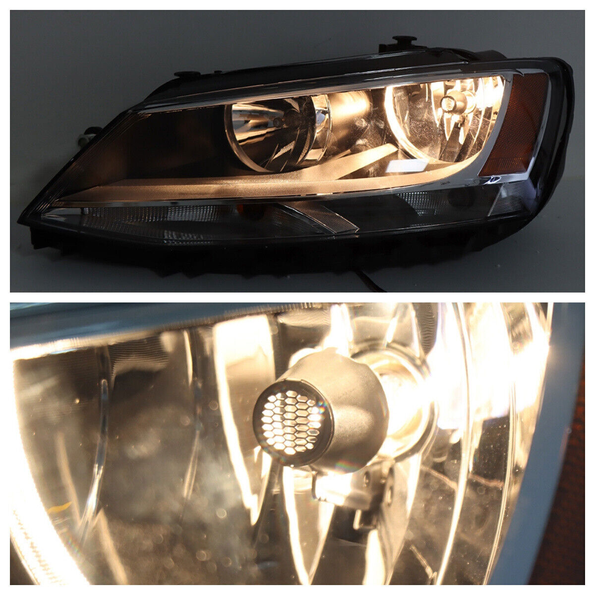 Left+Right Headlights For 2011-2018 Volkswagen Jetta Halogen Black Bezel