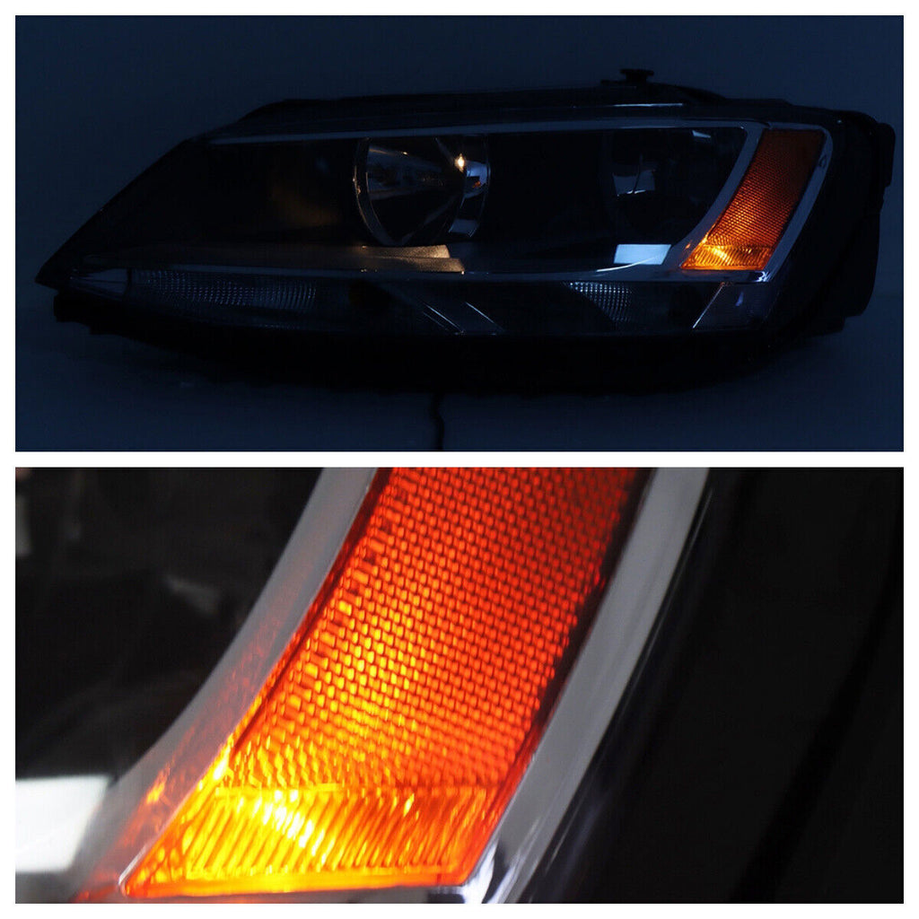 Left+Right Headlights For 2011-2018 Volkswagen Jetta Halogen Black Bezel