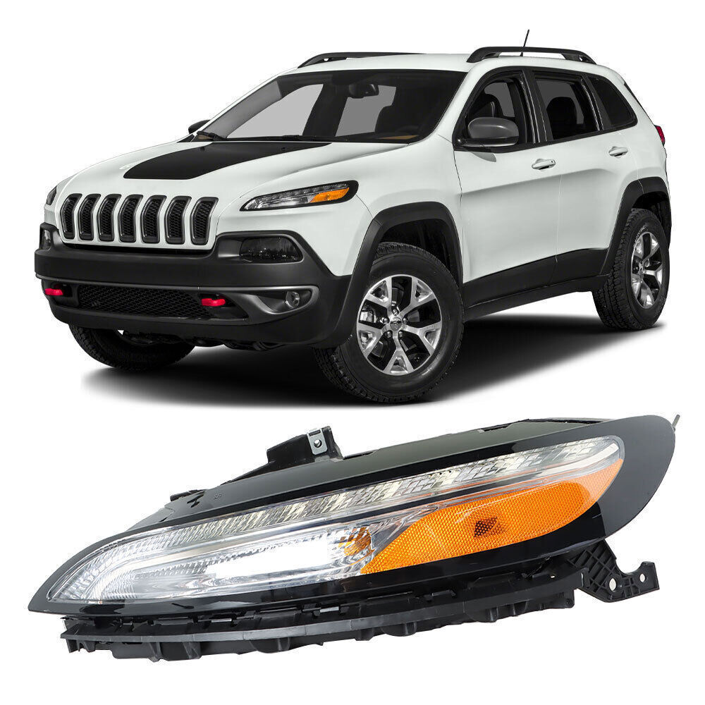 Left Side Headlight For 2014-18 Jeep Cherokee Halogen W/DRL And Ballast